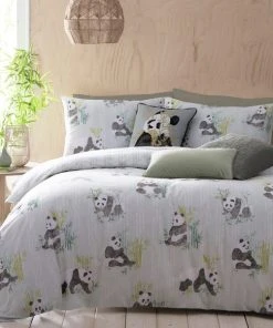 Riva Home Furn. Pandas Green Reversible Duvet Cover And Pillowcase Set