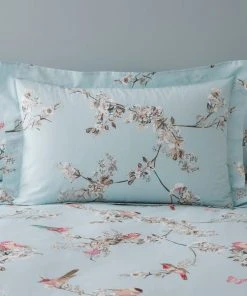 Dunelm Beautiful Birds Duck-Egg Oxford Pillowcase