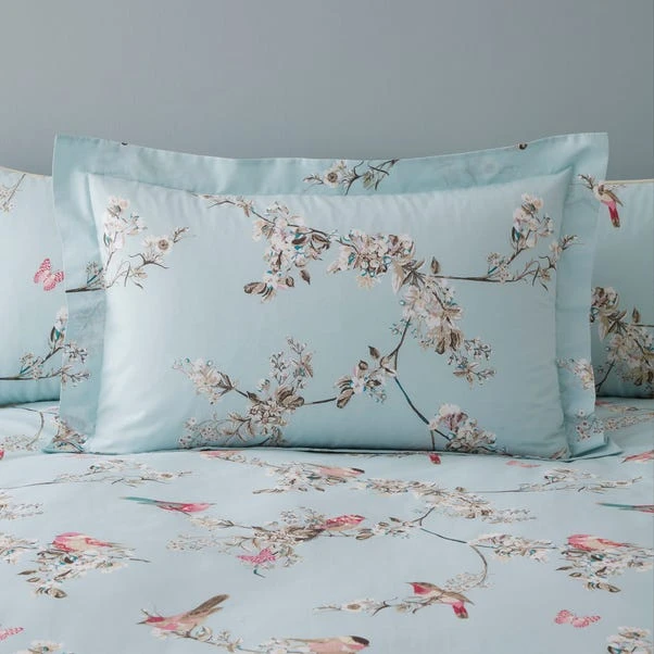 Dunelm Beautiful Birds Duck-Egg Oxford Pillowcase 1 Dunelm Beautiful Birds Duck-Egg Oxford Pillowcase