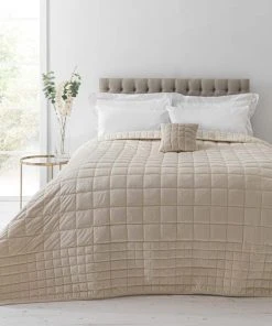 Dunelm Velvet Square Champagne Bedspread