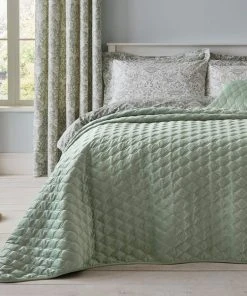 Dunelm Evesham Green Quilted Velvet Bedspread