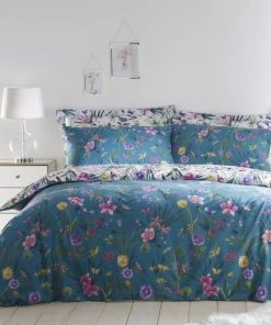 Dunelm Fleur Teal Duvet Cover And Pillowcase Set
