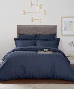 Hotel Cotton 230 Thread Count Navy Stripe Duvet Cover