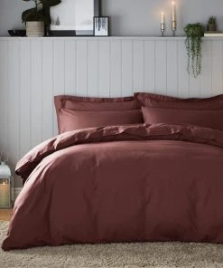 Dunelm Soft & Cosy Luxury Brushed Cotton Claret Duvet Cover And Pillowcase Set