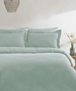 The Linen Yard Waffle Seafoam 100% Cotton Duvet Cover And Pillowcase Set