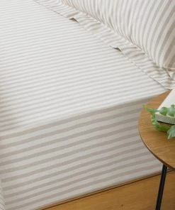 The Linen Yard Hebden Natural Stripe 100% Cotton Fitted Sheet