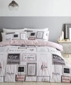 Catherine Lansfield Blush Sleep Dreams Duvet Cover And Pillowcase Set