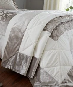 Catherine Lansfield Natural Lattice Cut Velvet Bedspread