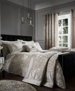 Catherine Lansfield Natural Crushed Velvet Duvet Cover And Pillowcase Set