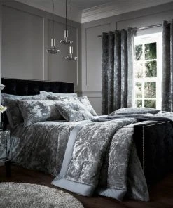 Catherine Lansfield Silver Crushed Velvet Duvet Cover And Pillowcase Set