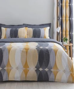 Elements Elijah Ochre Reversible Duvet Cover And Pillowcase Set