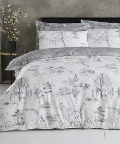 Dunelm Chinoiserie Grey Reversible Duvet Cover And Pillowcase Set