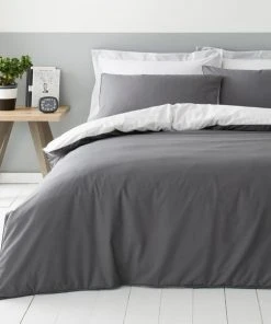Dunelm Malvern Grey 180 Thread Count 100% Cotton Reversible Duvet Cover And Pillowcase Set