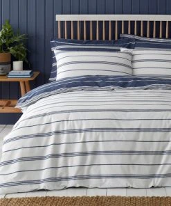 Dunelm Falmouth Navy Striped Reversible Duvet Cover And Pillowcase Set