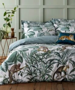 Dunelm Jungle Green 100% Cotton Reversible Duvet Cover And Pillowcase Set