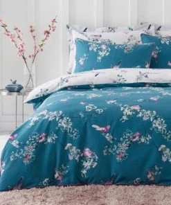 Dunelm Beautiful Birds Teal Duvet Cover And Pillowcase Set