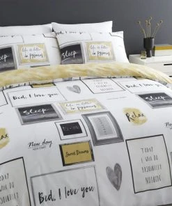 Catherine Lansfield Sleep Dreams Ochre Reversible Duvet Cover And Pillowcase Set