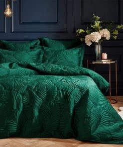 Paoletti Palmeria Emerald Velvet Duvet Cover And Pillowcase Set