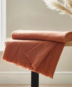 Dunelm Brushed Orange Woven Throw
