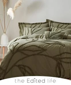 The Edited Life Tufted Leaf Olive 100% Organic Cotton Duvet Cover And Pillowcase Set