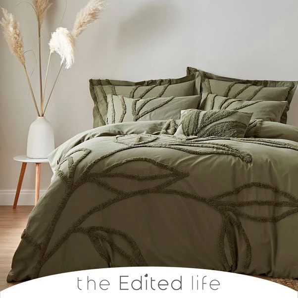 The Edited Life Tufted Leaf Olive 100% Organic Cotton Duvet Cover And Pillowcase Set 1 The Edited Life Tufted Leaf Olive 100% Organic Cotton Duvet Cover And Pillowcase Set