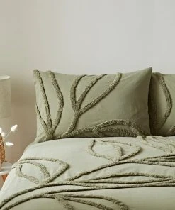 The Edited Life Tufted Leaf Olive 100% Organic Cotton Duvet Cover And Pillowcase Set 6 The Edited Life Tufted Leaf Olive 100% Organic Cotton Duvet Cover And Pillowcase Set -Dunelm-shop 30726059 alt02