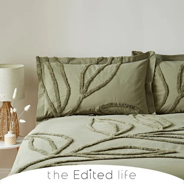 The Edited Life Tufted Leaf Olive 100% Organic Cotton Oxford Pillowcase 1 The Edited Life Tufted Leaf Olive 100% Organic Cotton Oxford Pillowcase