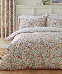 Dunelm Meadow Ditsy Floral Red 100% Cotton Reversible Duvet Cover And Pillowcase Set -Dunelm-shop 30726119 alt01