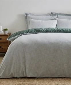 Dunelm Enzo Chambray Forest Green 100% Cotton Duvet Cover And Pillowcase Set