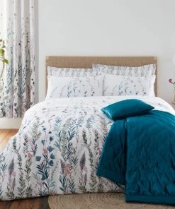 Dunelm Whimsical Botanical Green 100% Cotton Reversible Duvet Cover And Pillowcase Set