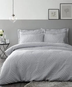 Dunelm Romilly Wave Luxe Pinsonic Silver Duvet Cover And Pillowcase Set