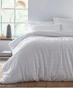 Dunelm Aria Seersucker White 100% Cotton Duvet And Pillowcase Set