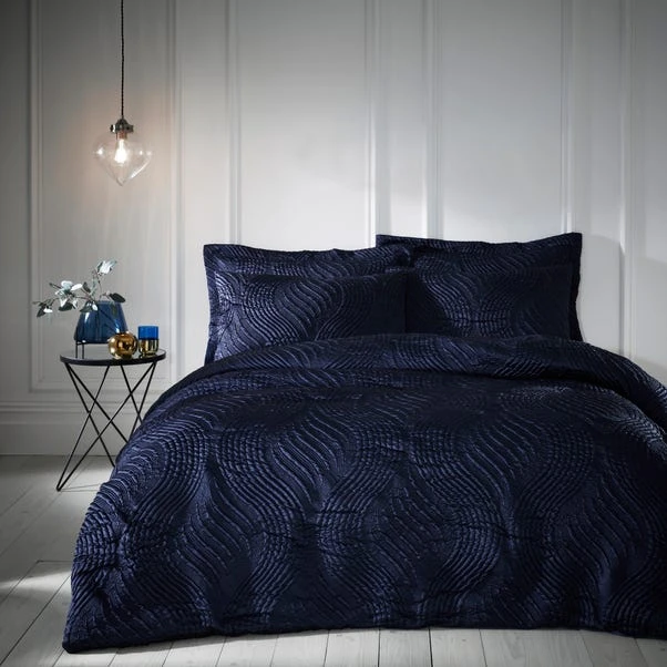 Dunelm Romilly Wave Luxe Pinsonic Navy Duvet Cover And Pillowcase Set 1 Dunelm Romilly Wave Luxe Pinsonic Navy Duvet Cover And Pillowcase Set