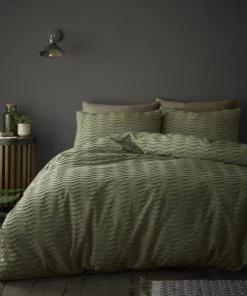 Dunelm Arlo Olive 100% Cotton Duvet Cover And Pillowcase Set