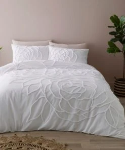 Dunelm Talia White Tufted 100% Cotton Duvet Cover And Pillowcase Set