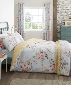 Catherine Lansfield Canterbury Duck Egg Floral Duvet Cover And Pillowcase Set