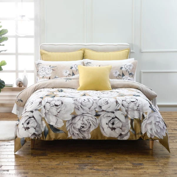 Avery Green Ava Floral Gold 100% Cotton Sateen Duvet Cover And Pillowcase Set 1 Avery Green Ava Floral Gold 100% Cotton Sateen Duvet Cover And Pillowcase Set