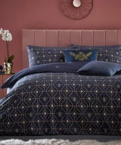Dunelm-shop 24 Furn Furn. Bee Deco Navy Duvet Cover And Pillowcase Set