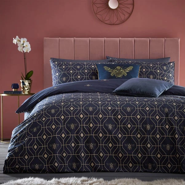 Furn Furn. Bee Deco Navy Duvet Cover And Pillowcase Set 1 Furn Furn. Bee Deco Navy Duvet Cover And Pillowcase Set