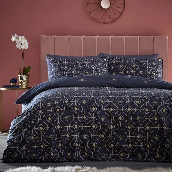Furn Furn. Bee Deco Navy Duvet Cover And Pillowcase Set 2 Furn Furn. Bee Deco Navy Duvet Cover And Pillowcase Set - Image 2