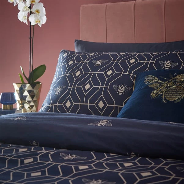 Furn Furn. Bee Deco Navy Duvet Cover And Pillowcase Set 3 Furn Furn. Bee Deco Navy Duvet Cover And Pillowcase Set - Image 3