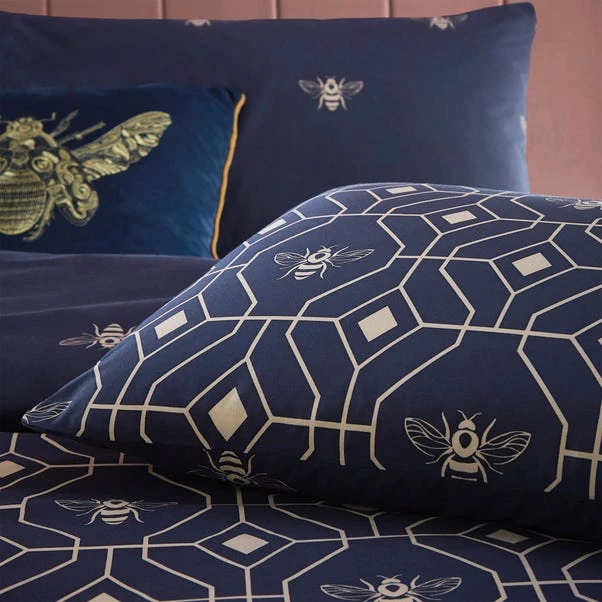 Furn Furn. Bee Deco Navy Duvet Cover And Pillowcase Set 4 Furn Furn. Bee Deco Navy Duvet Cover And Pillowcase Set - Image 4