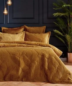 Paoletti Palmeria Gold Embroidered Reversible Duvet Cover And Pillowcase Set