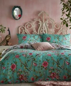 Furn Furn. Vintage Chinoiserie Jade Floral Reversible Duvet Cover And Pillowcase Set