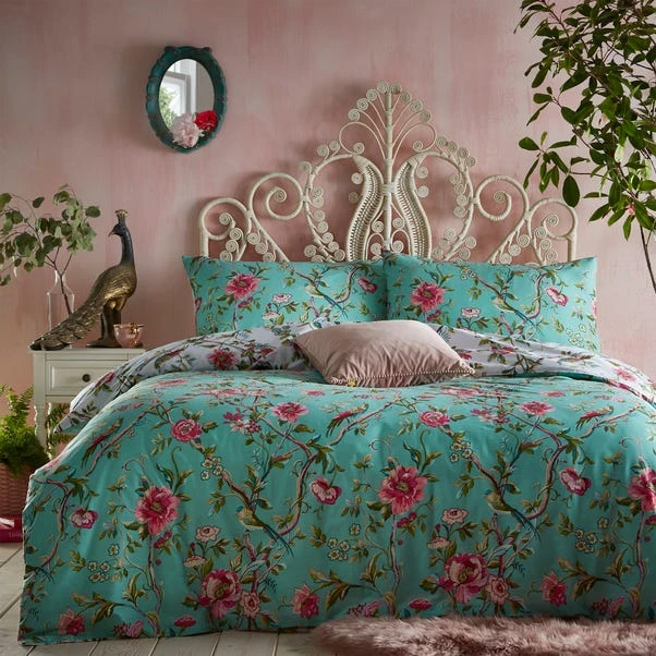 Furn Furn. Vintage Chinoiserie Jade Floral Reversible Duvet Cover And Pillowcase Set 1 Furn Furn. Vintage Chinoiserie Jade Floral Reversible Duvet Cover And Pillowcase Set