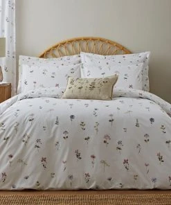 Dunelm Pressed Floral White Duvet Cover And Pillowcase Set