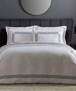 Hotel Greek Key White Duvet Cover And Pillowcase Set
