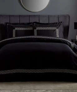 Hotel Greek Key Black Duvet Cover And Pillowcase Set