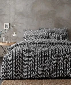 Dunelm Anthony Repeat Black 100% Cotton Duvet Cover And Pillowcase Set