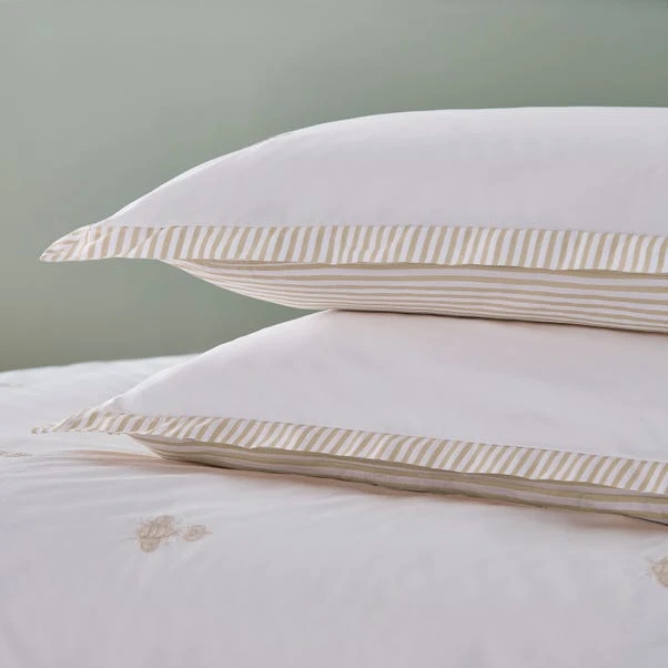 Dorma Bee Embroidery 100% Cotton Oxford Pillowcase Pair 1 Dorma Bee Embroidery 100% Cotton Oxford Pillowcase Pair